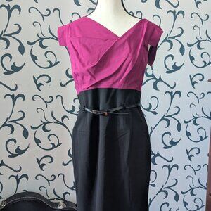 NWT Chelsea & Theodore Purple & Black Belted Work Dress